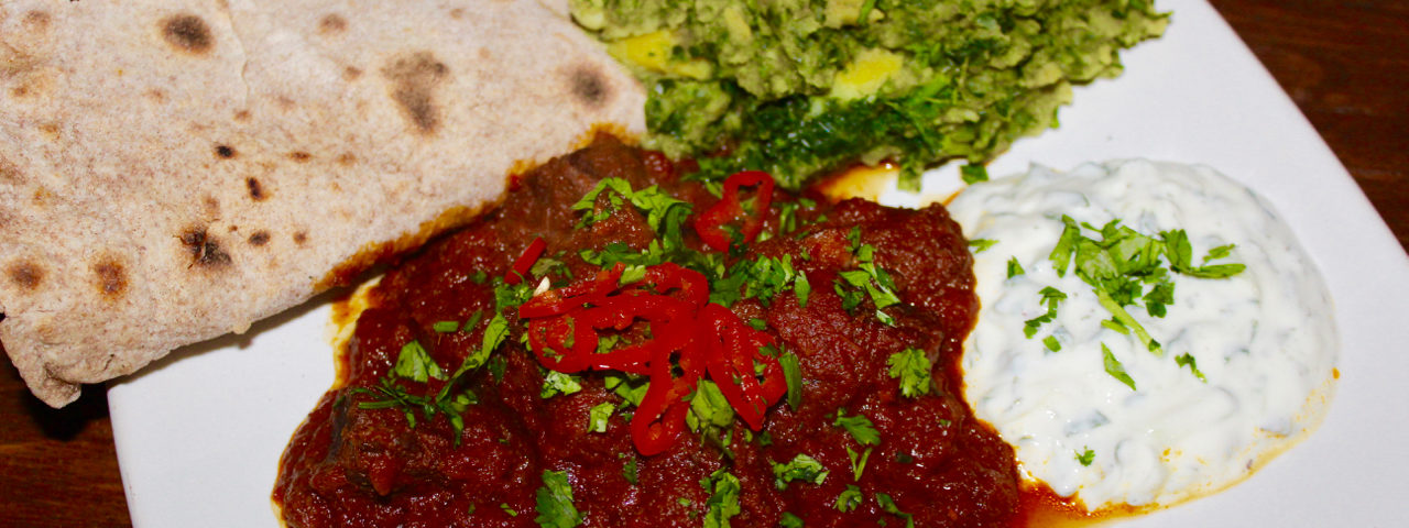 Mutton Curry with Saag Aloo, Homemade Chapati's and Mint Raita